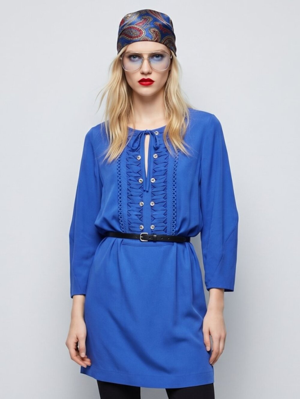 Diane von Furstenberg Silk Boho Tunic Dress Blue Purple Size 10